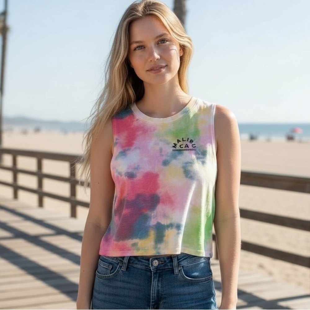 Cold Crush Malibu Retro 80s 90s Tie Dye Cropped Tank Top Size Small